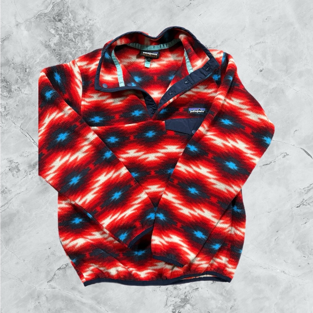 Patagonia Synchilla Snap T Red Wild Desert Aztec Fleece Pullover | Womens Small!